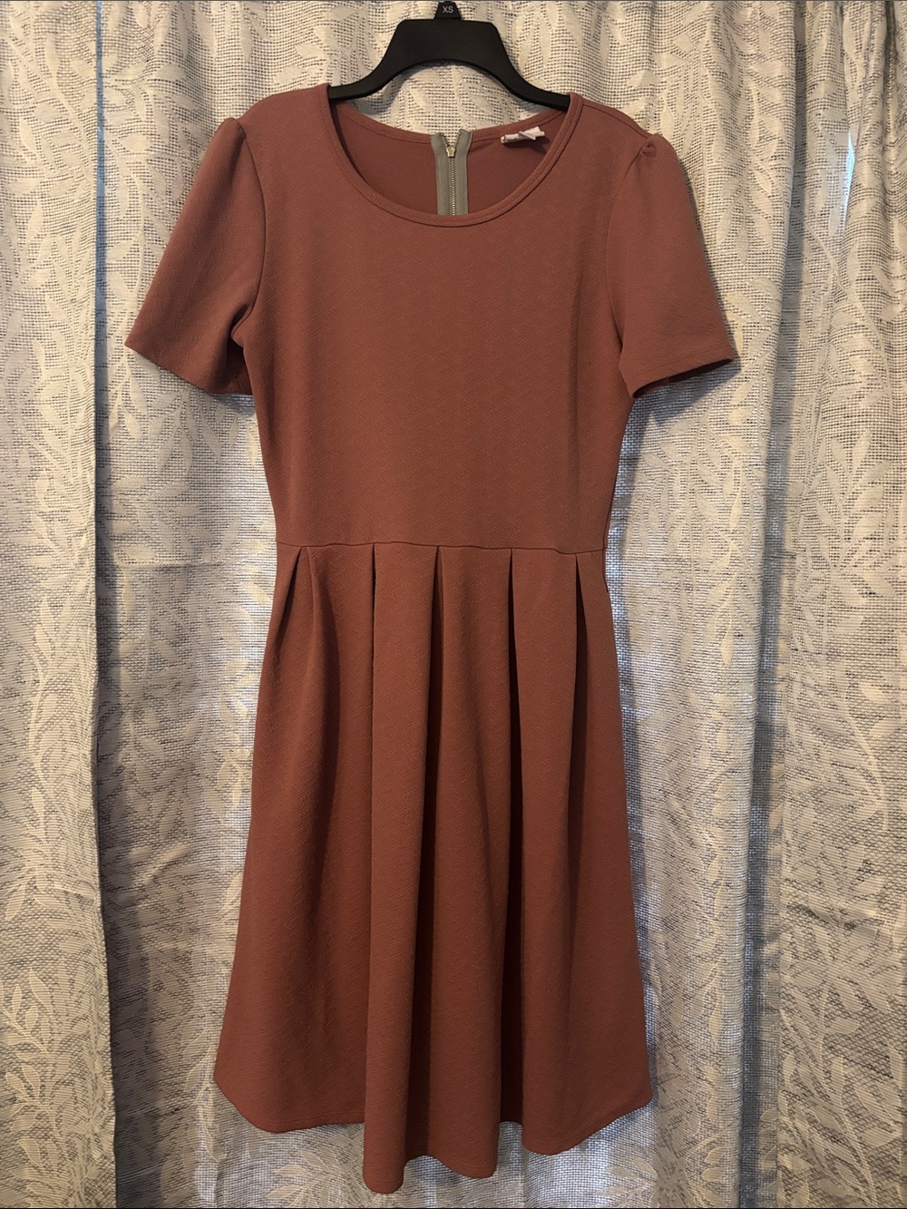 Rust Brown Short Sleeve Fit-and-Flare Dress